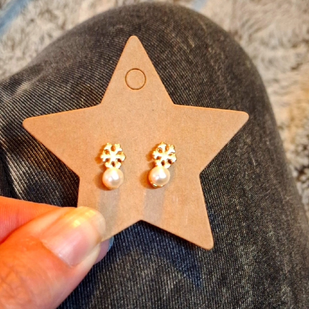 Gold Snowflake and Pearl Earrings